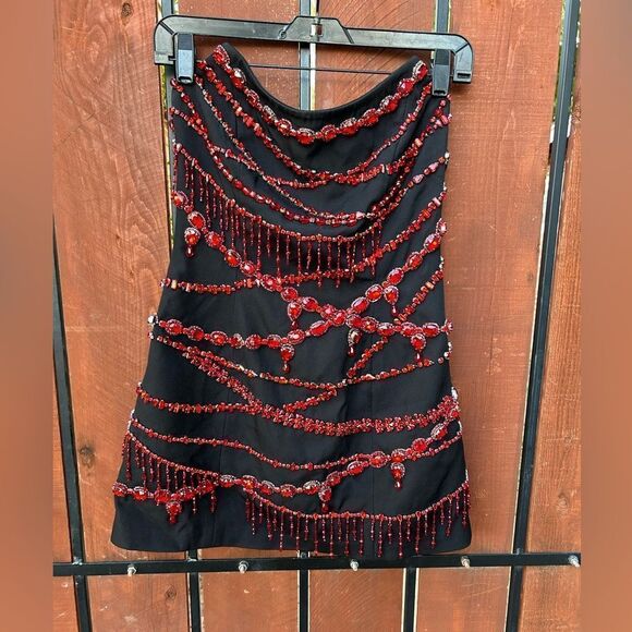 RETROFETE Prae Black Red Crystal Bustier Corset Embellished Dress size small NWT - Picture 3 of 13